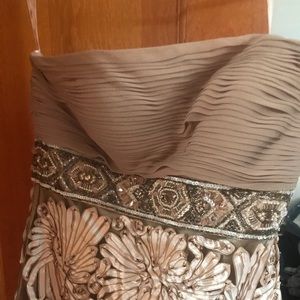 Sue Wong  beige and pink strapless dress